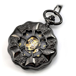 الرجال العتيقة الفاخرة العلامة التجارية قلادة الجيب وفوب الساعات ساعة الذكور أسود Steampunk الهيكل العظمي الميكانيكية ساعة جيب ذات سلسلة - Product Image 3