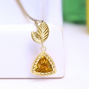 Desain mewah Beruntung Daun 14K emas Plating berlian kuning 925 perak kuning permata alami <span class=keywords><strong>Citrine</strong></span> liontin untuk anak perempuan - Product Image 3
