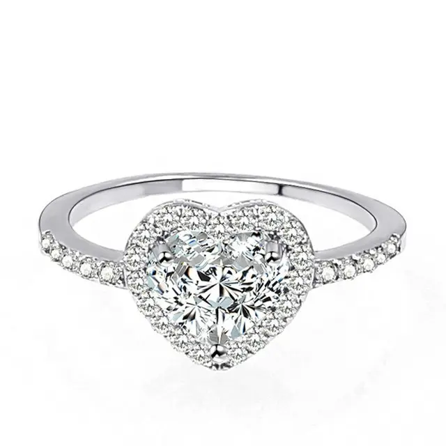 La colección de Primavera de la joyería de la plata esterlina 925 brillante anillo de corazón de amor de las mujeres anillos joyería para regalo