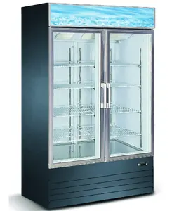 760L אנכי זקוף תצוגת Chiller 2 זכוכית דלת רך לשתות משקאות Cooler סופרמרקט ראווה מקרר