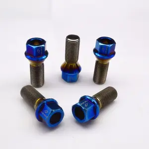 Anodized blue Gr5 titanium wheel bolt