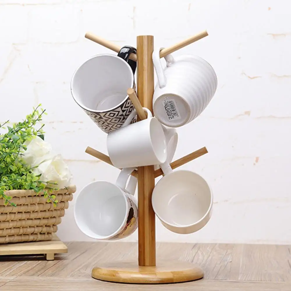 Baumform Holz Kaffee Tee tasse Aufbewahrung halter Stand Home Küchen becher hängen Display Rack Trink geschirr Regal mit 6 Haken