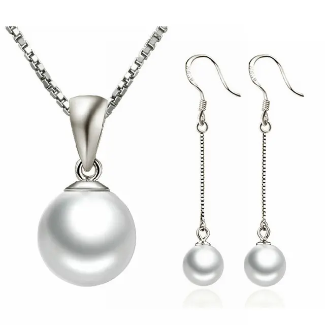 Fashion Custom Made Pendant Earrings Pearl Necklace Jewelry Set with Multiple CZ Stone