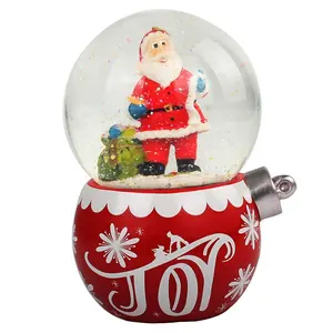 热销 100 毫米树脂底座玻璃圣诞装饰圣诞老人水旋转雪球