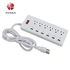 6 Outlet Kabel Ekstensi Daya USB Cerdas, Pelindung Setrip Listrik USB Cerdas, Port Pengisian Daya dengan Kabel Panjang Ekstensi Tugas Berat 1625W/13A, 6 Outlet