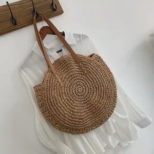 Hot Sales crochet handbag Women Large Summer Round Custom Moroccan Paper Sea Beach Tote Straw Bag