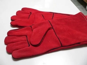 Guantes de trabajo de cuero largos divididos de vaca roja - Product Image 6