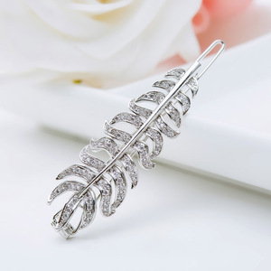 LUOTEEMI vente en gros, mode élégante forme de feuille de luxe Zircon cristal <span class=keywords><strong>plume</strong></span> mariage tresse épingle à <span class=keywords><strong>cheveux</strong></span> - Product Image 5