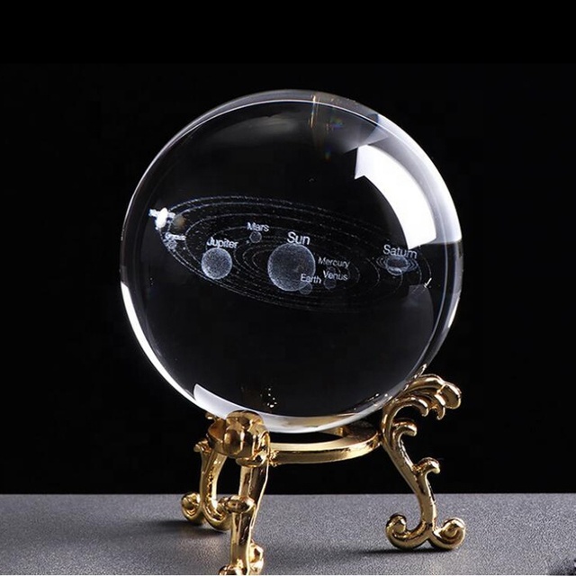 Transparent Personalized 3D Laser Engraving Galaxy Solar System Crystal Ball and Bracket Commemorative Gift