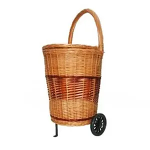 Liễu Wicker Giỏ Hàng Với 2 Bánh Xe Wicker Giỏ Mua Sắm Với Bánh Xe