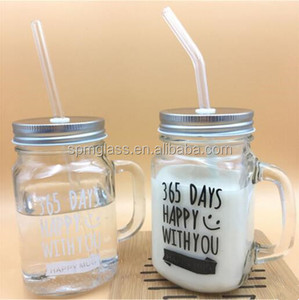 Uống rơm Sliver Bìa xử lý Glass <span class=keywords><strong>Mason</strong></span> Jar với logo - Product Image 1