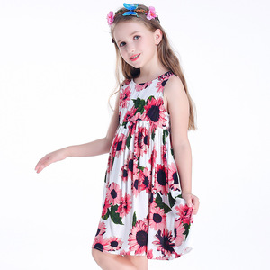 2019 Elegante semplicità sole capretti della stampa del fiore di disegno ultime giardino per bambini spiaggia di stile di vacanza vestito per la ragazza - Product Image 5