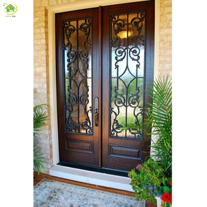 Portes d'entrée en métal de sécurité en fer forgé rustique <span class=keywords><strong>double</strong></span> extérieur - Product Image 1