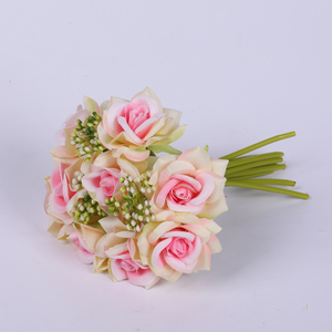 Fábrica al por mayor 9 cabezas de flor artificial <span class=keywords><strong>Rosa</strong></span> Blanca manojo ramo de rose - Product Image 3