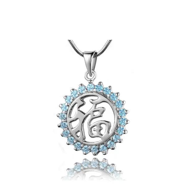 Tradicional caráter chinês rodada sorte pingente colar 925 prata esterlina jóias finas pingentes encantos para homens e mulheres