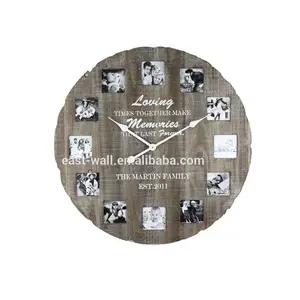 12家族の黒と白の写真が付いたオリジナルの木製カラーアンティーク時計