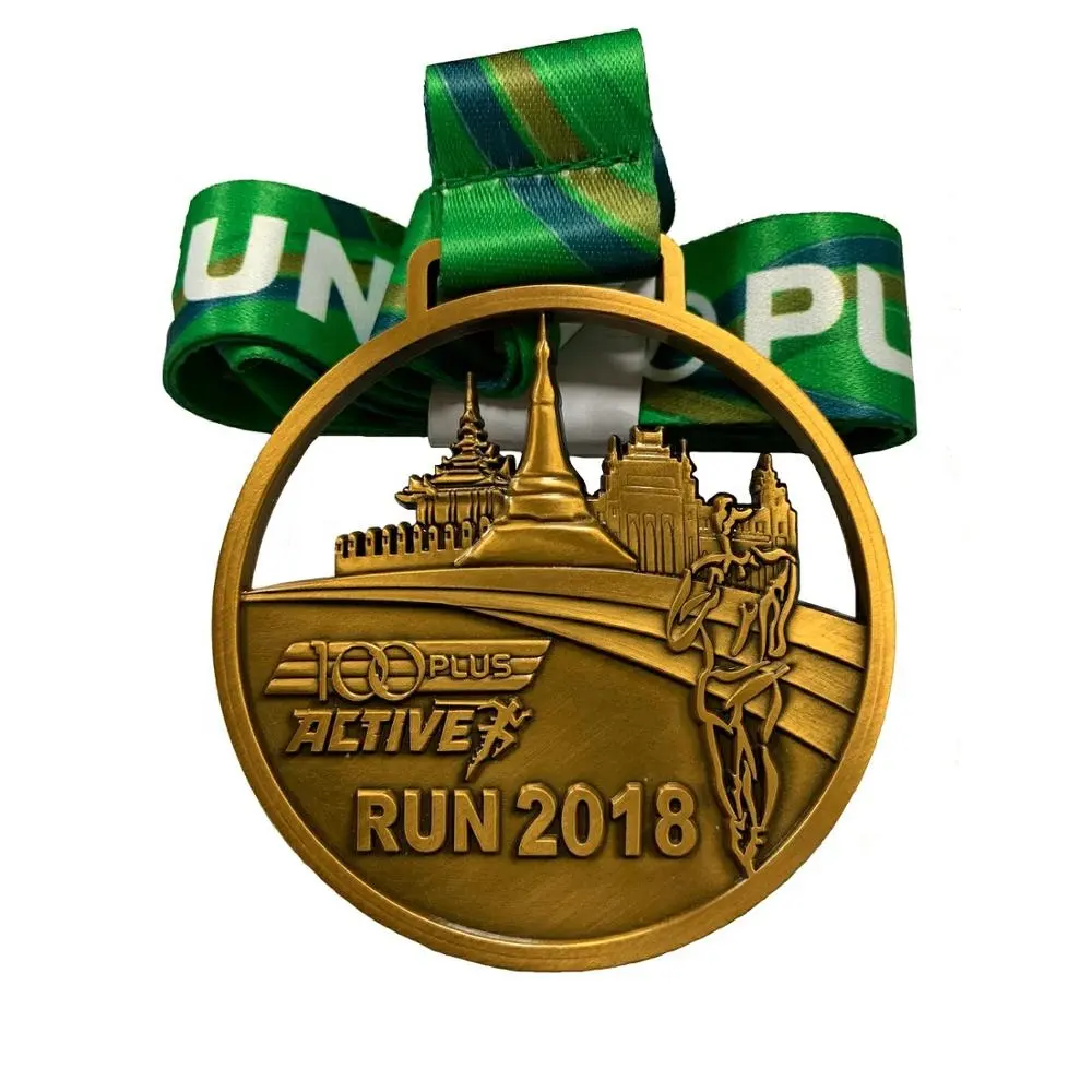 도매 저렴한 사용자 정의 디자인 자신의 아연 합금 3D 골드 금속 수상 마라톤 실행 스포츠 메달 리본