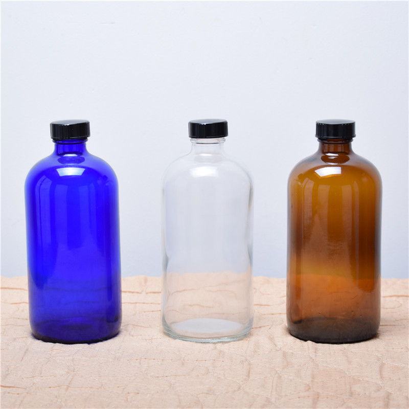 16oz amber boston round glass bottle