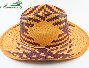 Sombrero de paja de Panamá con hojas de palma bordadas estilo vaquero con diseño a cuadros, borde de 8 CM y cinta y accesorios de cuerda - Product Image 1