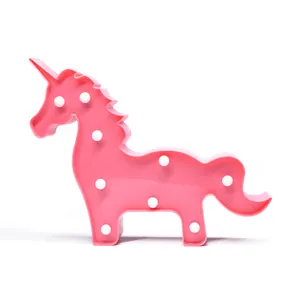 Populaire rose licorne en forme d'animal lumière lampe de table 3D chapiteau licorne signe Led veilleuse pour la décoration de la maison lumière de vacances