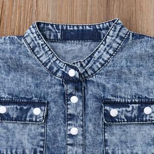Ins Hot SelI Phổ Biến Phong Cách Cô Gái Quần Áo Denim Jumpsuit Bông Cung Túi Ngắn Tay Áo 2019 Trẻ Em Quần Áo Bán Buôn - Product Image 5
