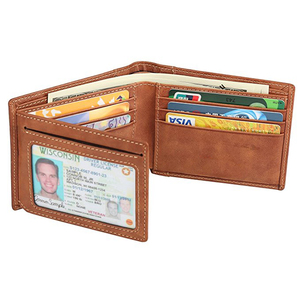 <span class=keywords><strong>Portafoglio</strong></span> da <span class=keywords><strong>uomo</strong></span> Vintage con blocco RFID in <span class=keywords><strong>pelle</strong></span> di vacchetta sottile Bifold <span class=keywords><strong>portafoglio</strong></span> laterale per <span class=keywords><strong>uomo</strong></span> - Product Image 2