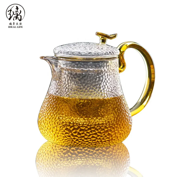 उच्च borosilicate ग्लास चाय के बर्तन के साथ ग्लास चाय झरनी और पीला संभाल अरब ग्लास चाय के बर्तन