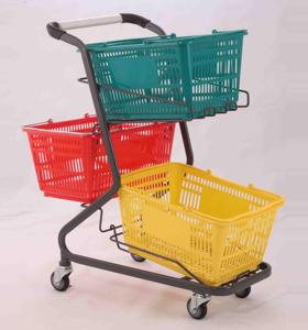 Japanischen Stil Supermarkt Doppel Körbe Einkaufen Trolley - Product Image 4