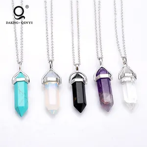 Wholesale Different Natural Crystal Bullet Stone Pendant Gemstone Long Necklace