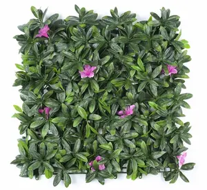 50*50cm ultraviolet-proof outdoor decor kunstmatige rhododendron blad met paarse bloem, kunstmatige buxus bloem muur panel
