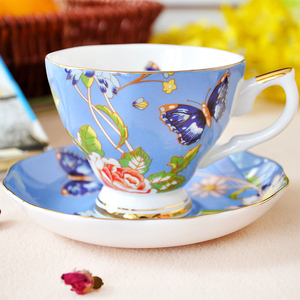 Colore arancione carino Bone china <span class=keywords><strong>tazze</strong></span> da tè e piattini in ceramica antica, <span class=keywords><strong>tazze</strong></span> da caffè e piattini da tè in porcellana Bluk set regalo - Product Image 2
