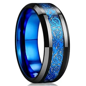 Men Blue Celtic Dragon Two Tone Blue Black Color Tungsten Carbide Male Ring