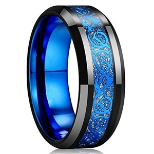 Bague pour homme en carbure de tungstène bicolore bleu et noir, motif <span class=keywords><strong>dragon</strong></span> celtique bleu - Product Image 1