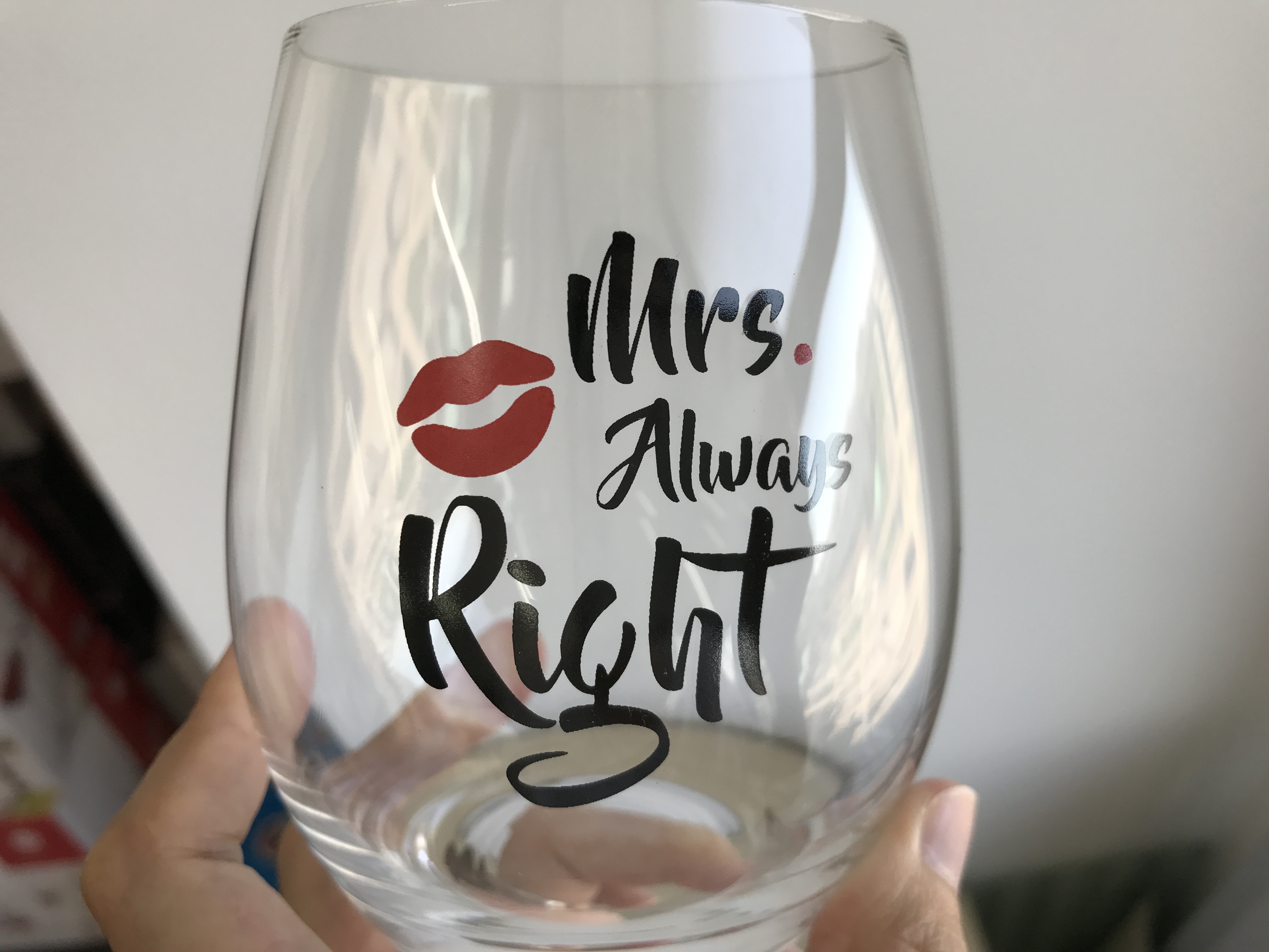 Mr Right and Mrs Always Right Wine Glasses Wedding Gift  16 oz stemless wine glass