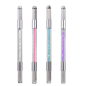 Hot Sale Bunter Kristall Semi Permanent Tattoo Pen Doppels tift Spitze Griff Werkzeug Microb lading Manual Pen für Augenbrauen Eyeliner Lip