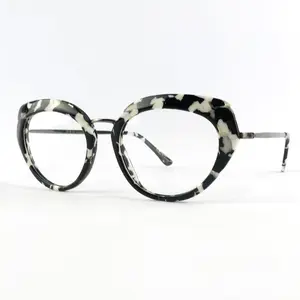 DSF0135 Fashionable eyeglasses Italy designer acetate combine metal cat eye optical frames in stock Wenzhou factory