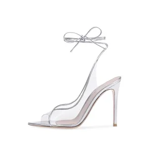 Ultime Scarpe Estive da Donna con Tacco Trasparente, <span class=keywords><strong>Tacchi</strong></span> a Spillo Argento <span class=keywords><strong>Sexy</strong></span>, Décolleté a Punta Aperta con Tacco Alto Trasparente - Product Image 1