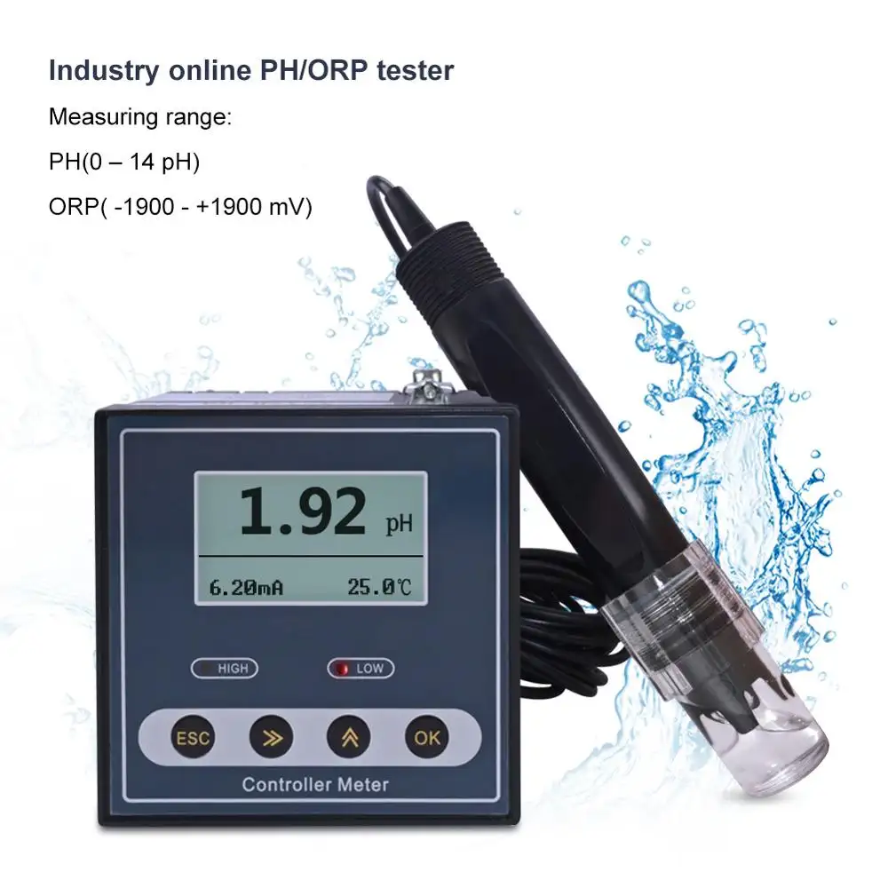 온라인 산업용 PH 컨트롤러 ORP 미터 모니터 디지털 0.02pH 1mV 상단 하한 제어 알람 pH 테스터
