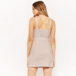 Mini abito Casual da donna con cinturino con cintura Sexy dritta senza maniche a quadri