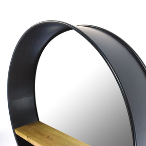 Miroir rond mural suspendu de 79,5 cm (31 pouces) avec cadre en métal noir décoratif et étagère en bois massif pour salle de bain ou salon - Product Image 3