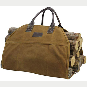 Waxed Canvas Fireplace <strong>Log</strong> <strong>Carrier</strong> Holders Large Firewood <strong>Carrier</strong> for Carrying Woods - Product Image 2