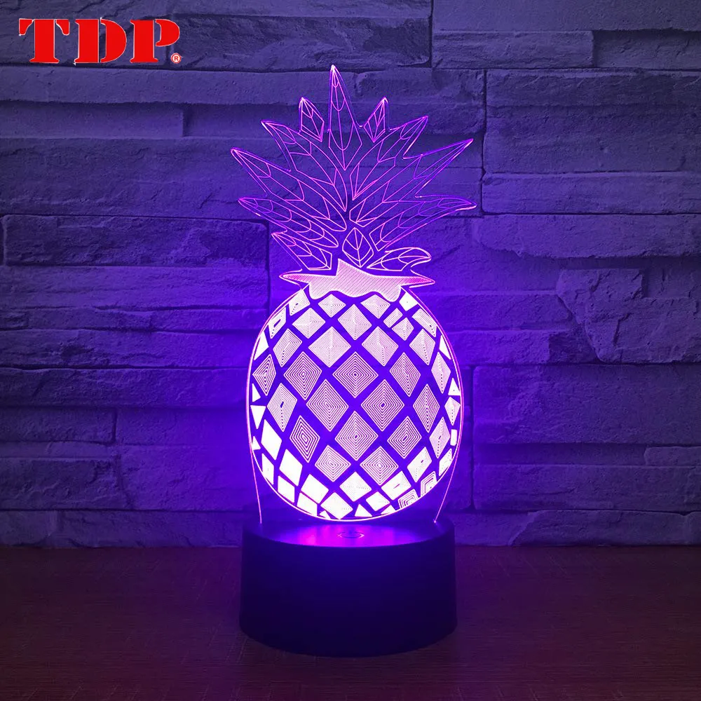 Fabrika tasarımı özelleştirilmiş akrilik baskı 3D ananas şekli RGB LED taban butik dekor