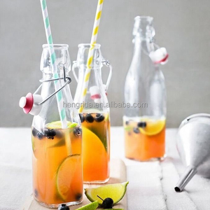 8.5oz <strong>Swing</strong> <strong>Top</strong> Glass <strong>Bottle</strong> with Metal Clamp for Water Juice Oil Screen Printing Custom Design - Product Image 3