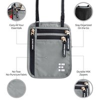 Portefeuille RFID de voyage confortable en nylon avec fermeture éclair, pour collier de cou, dissimulé sous les vêtements, pour argent, passeport et documents