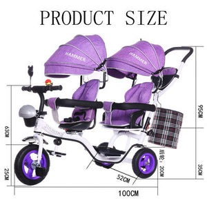 Tricycle deux roues pour enfants de 2 ans, siège doubles, pour jumelles, siège <span class=keywords><strong>b</strong></span>é<span class=keywords><strong>b</strong></span>é, avec deux places/poussette - Product Image 2
