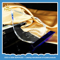 Trophée en cristal fait main de haute qualité en forme de cœur, base bleue, plaque unique, autres produits artisanaux en cristal, vente en gros