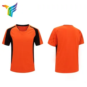 Produtos quentes 2018 mais recentes laranja cor camisa de futebol desenhos rápidos menino camisa de futebol