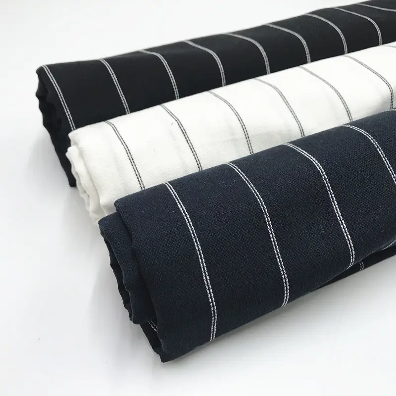 Katun dan Linen Berkualitas Tinggi Hitam dan Putih Bergaris Kain Dicelup Benang Kain Linen