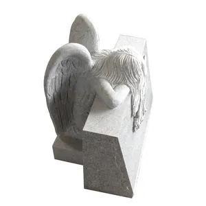 G9402 granito gris tamaño real bebé llorando estatua de Ángel inclinado lápidas tumba lápida - Product Image 1