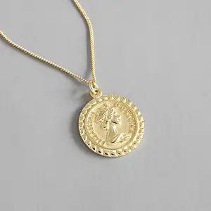 2019 INS Uk Coin Chain Nữ Hoàng Elizabeth Hình Ảnh Thả Mặt Dây Chuyền Mạ Vàng 18K 925 Vòng Cổ Bạc Sterling